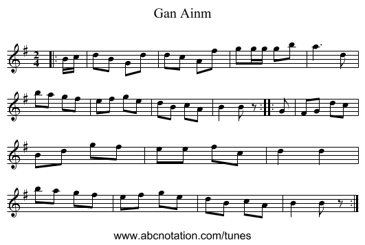 Gan Ainm - staff notation