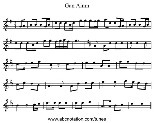 Gan Ainm - staff notation