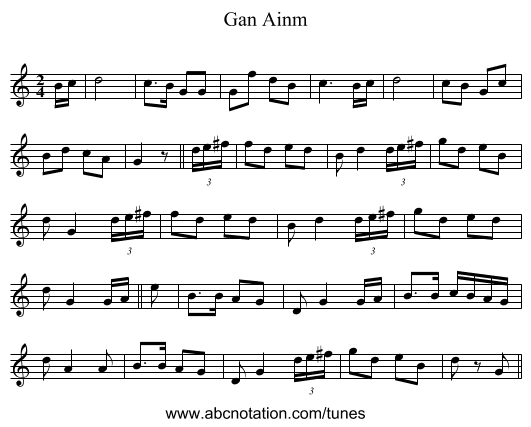 Gan Ainm - staff notation