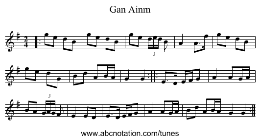 Gan Ainm - staff notation
