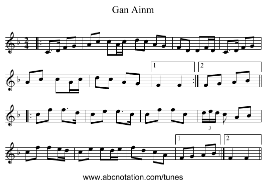 Gan Ainm - staff notation