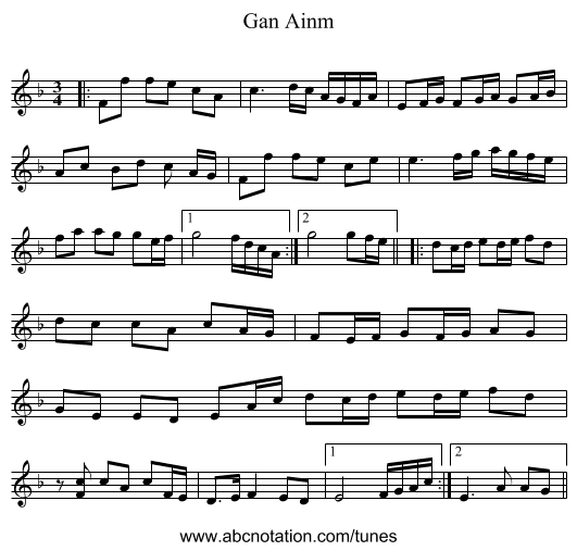 Gan Ainm - staff notation