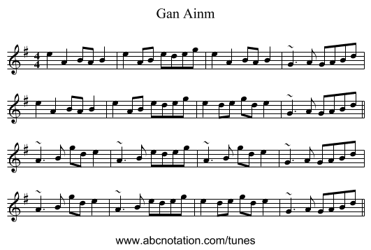 Gan Ainm - staff notation