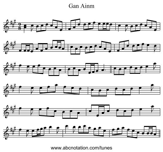 Gan Ainm - staff notation