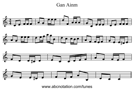 Gan Ainm - staff notation