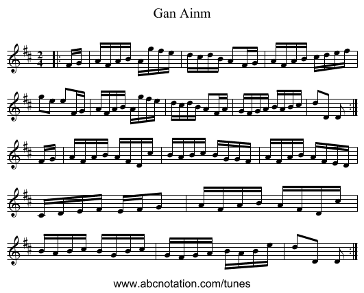 Gan Ainm - staff notation