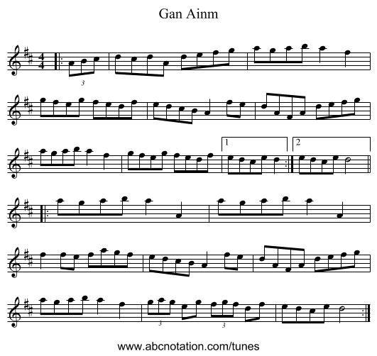 Gan Ainm - staff notation