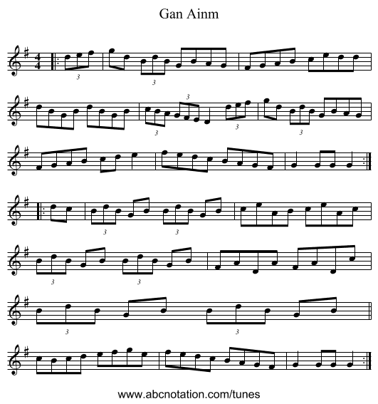 Gan Ainm - staff notation
