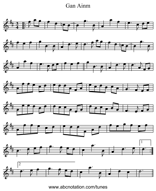 Gan Ainm - staff notation