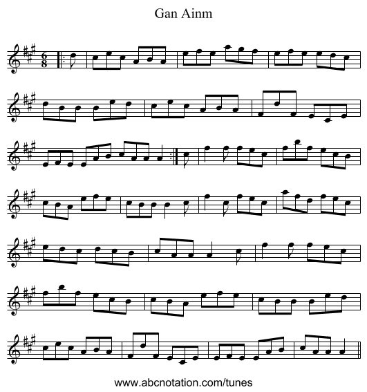 Gan Ainm - staff notation