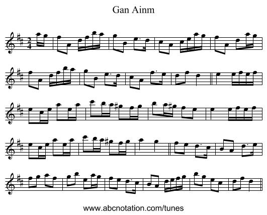 Gan Ainm - staff notation