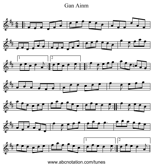 Gan Ainm - staff notation