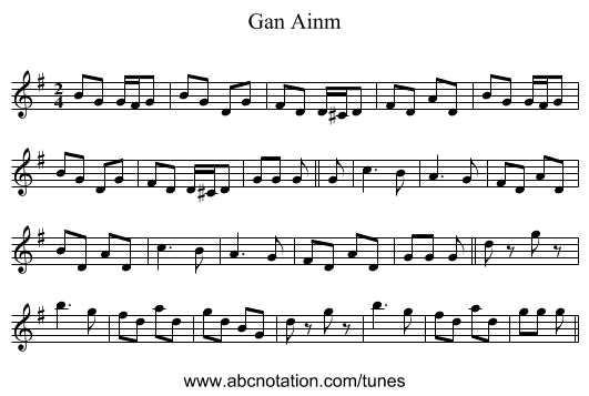 Gan Ainm - staff notation