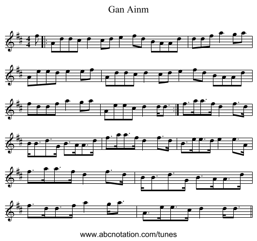 Gan Ainm - staff notation
