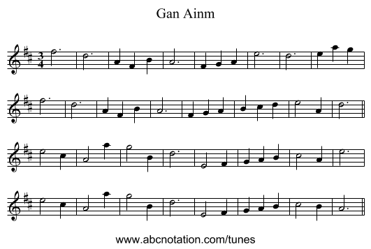 Gan Ainm - staff notation