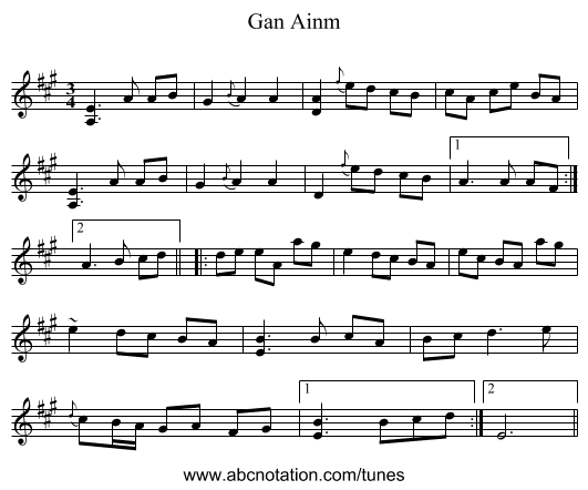 Gan Ainm - staff notation