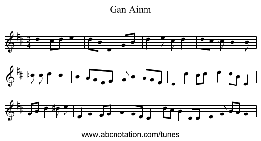 Gan Ainm - staff notation