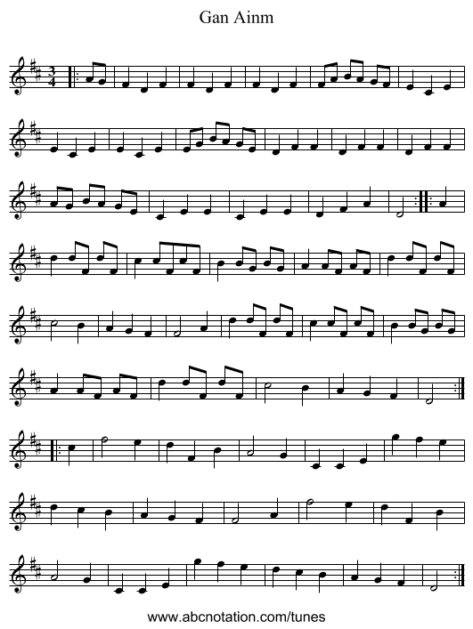 Gan Ainm - staff notation