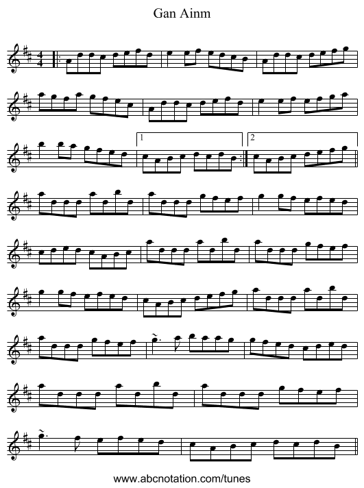 Gan Ainm - staff notation