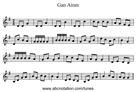 Gan Ainm - staff notation