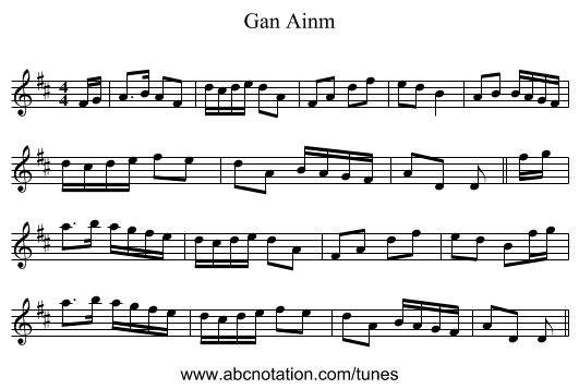 Gan Ainm - staff notation