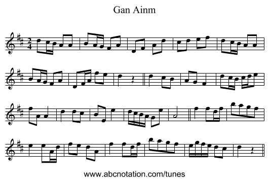 Gan Ainm - staff notation