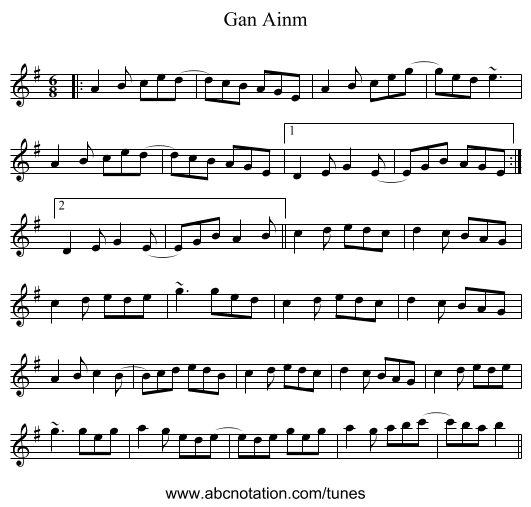 Gan Ainm - staff notation