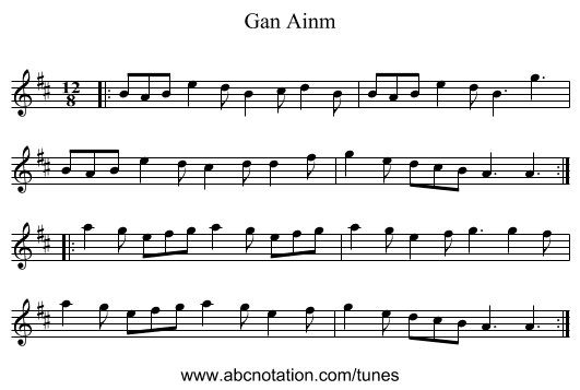 Gan Ainm - staff notation