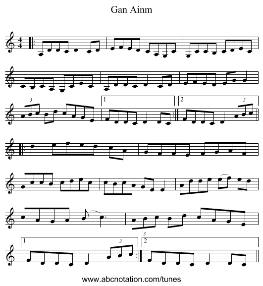 Gan Ainm - staff notation