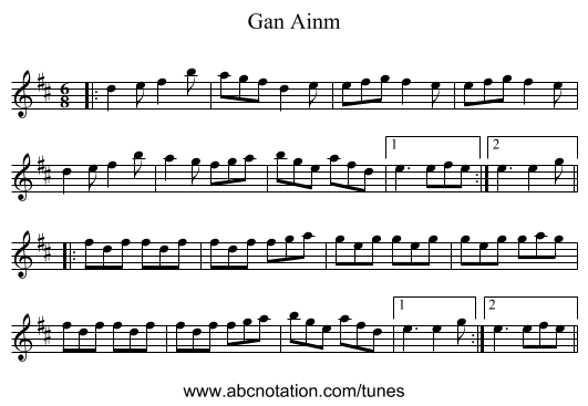 Gan Ainm - staff notation