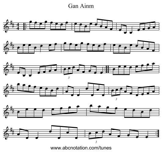 Gan Ainm - staff notation