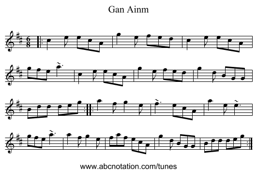 Gan Ainm - staff notation