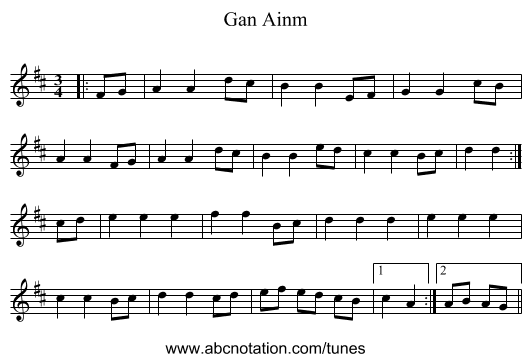 Gan Ainm - staff notation