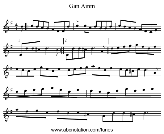 Gan Ainm - staff notation