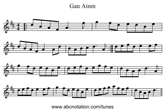 Gan Ainm - staff notation
