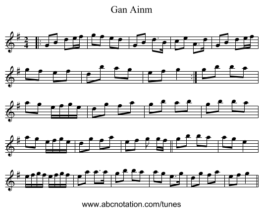 Gan Ainm - staff notation