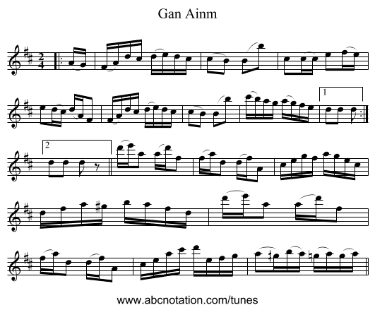 Gan Ainm - staff notation