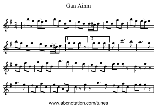 Gan Ainm - staff notation