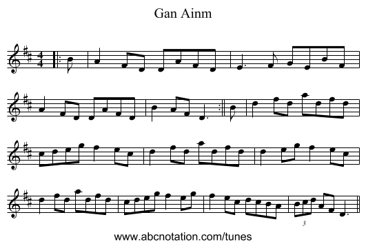 Gan Ainm - staff notation