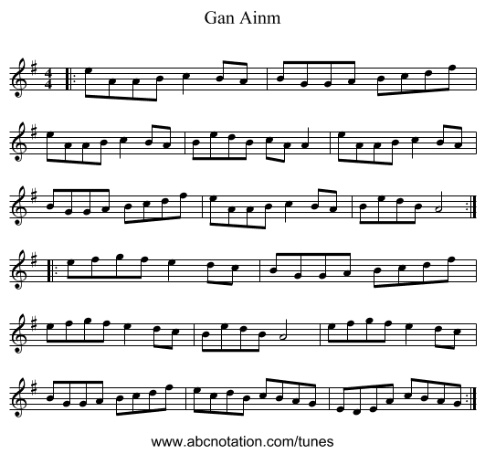 Gan Ainm - staff notation
