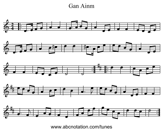 Gan Ainm - staff notation