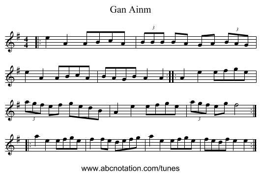 Gan Ainm - staff notation