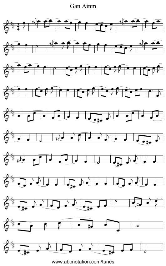 Gan Ainm - staff notation