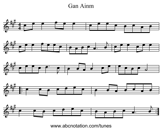 Gan Ainm - staff notation