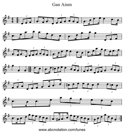 Gan Ainm - staff notation