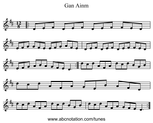 Gan Ainm - staff notation