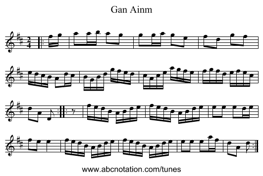 Gan Ainm - staff notation