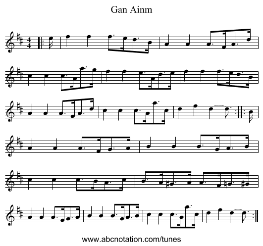 Gan Ainm - staff notation