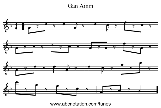 Gan Ainm - staff notation