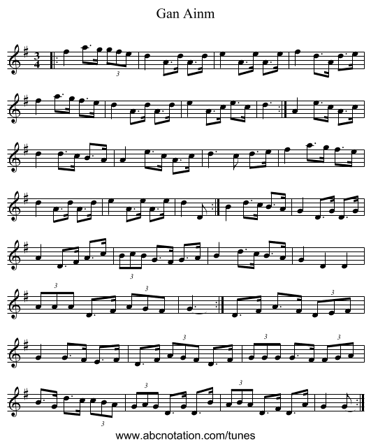 Gan Ainm - staff notation
